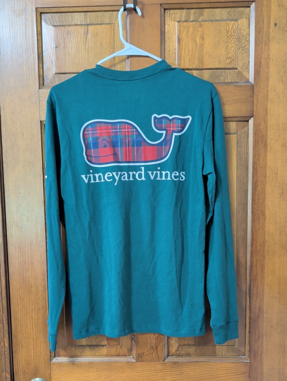 Vineyard Vines Long-Sleeve Whale Tee - Green with Red Plaid Logo